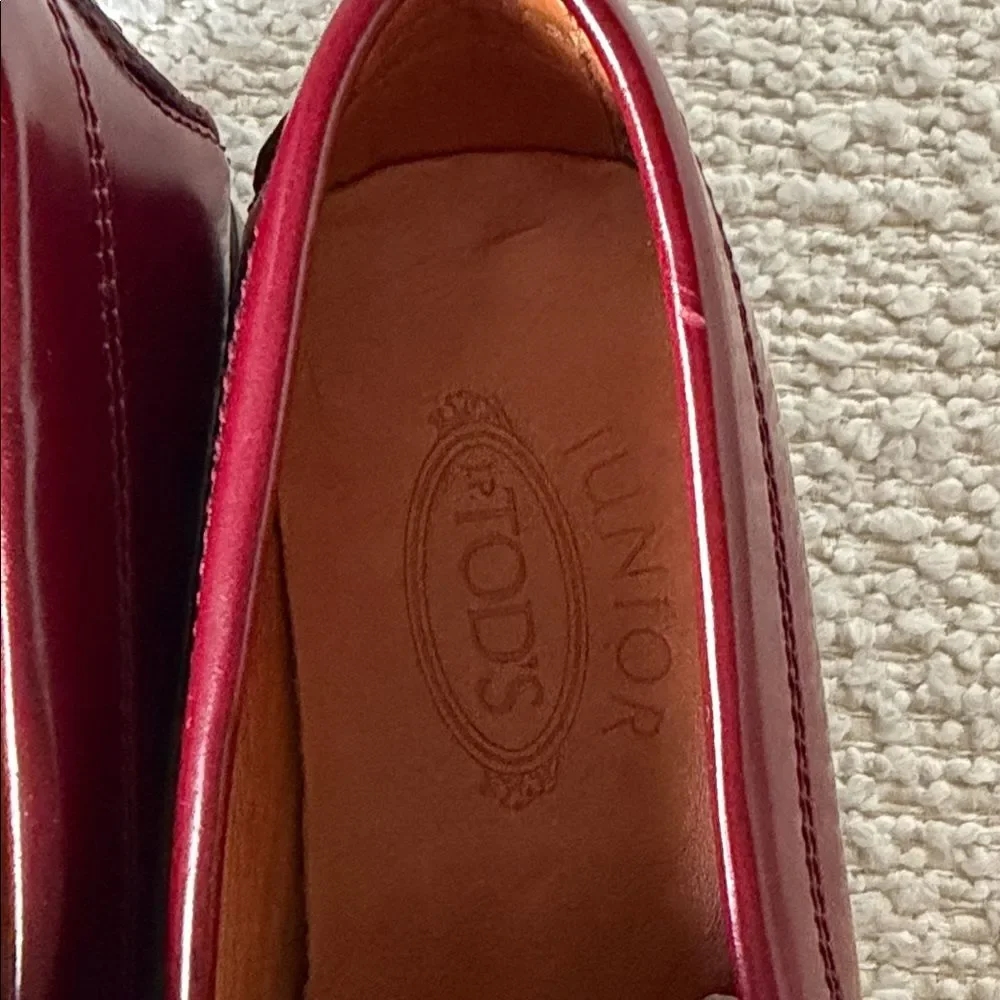 Tod’s Junior Penny Loafers Burgundy Leather Kids EU 31 Classic Dress Shoes